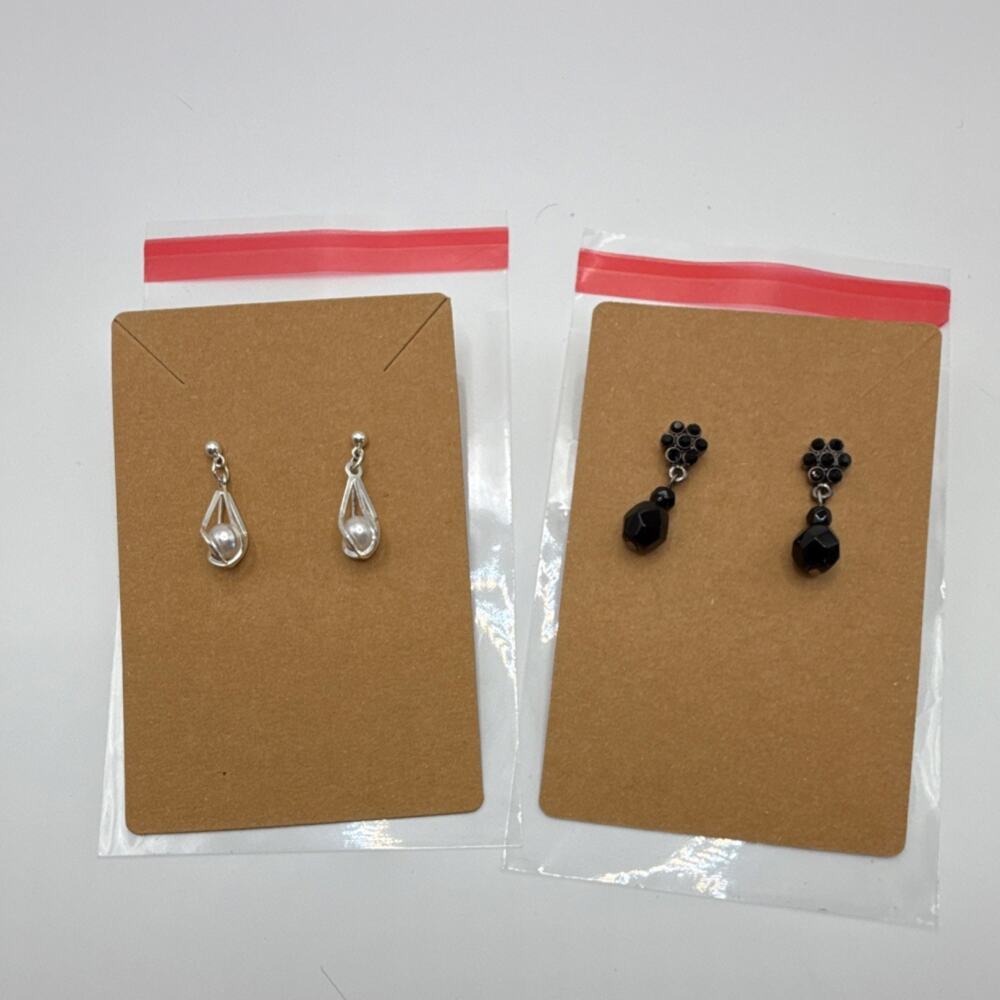 Silver Tone Dangle Drop & Stud Earrings Lot Pearl Crystal Glass Black Clear